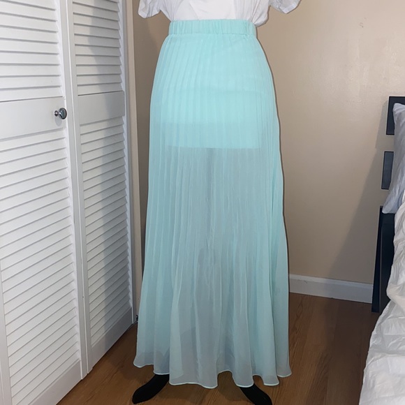 Mint Green Pleated Long Skirt - Picture 2 of 8